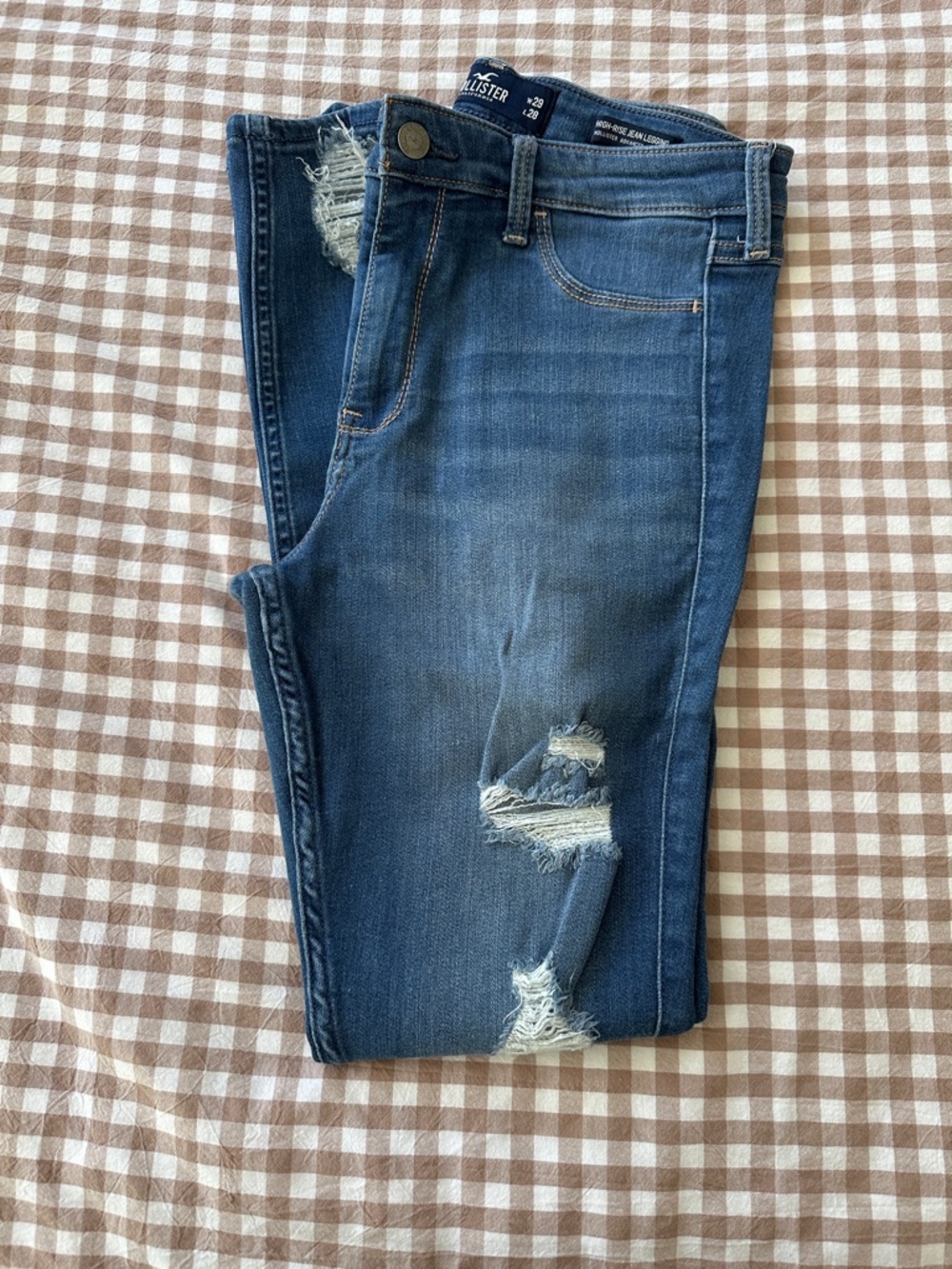 Hollister High-Rise Ripped Blue Wash Jean Leggings